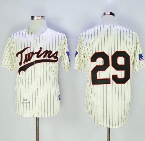 Mitchell And Ness 1969 Twins #29 Rod Carew Cream Throwback Stitched MLB Jersey - Click Image to Close